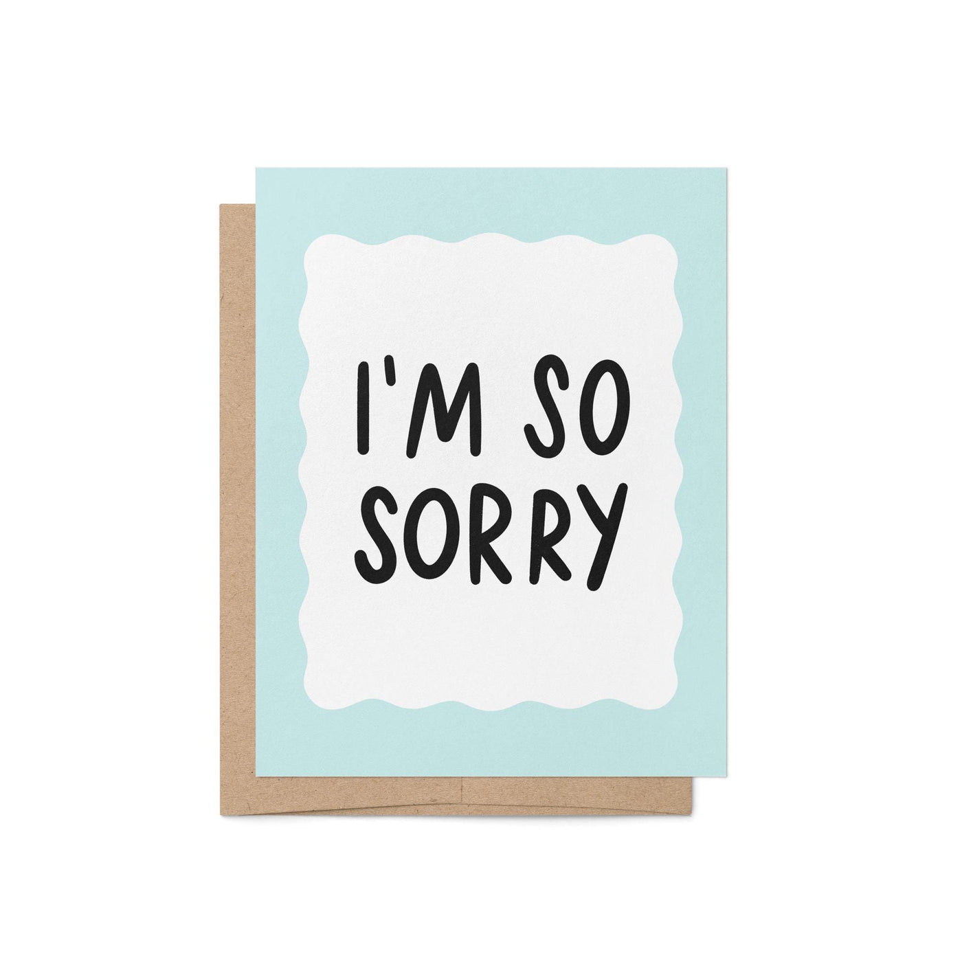 I&#39;m so sorry card, blue squiggle border apology card, sympathy card, condolence card