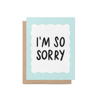 I&#39;m so sorry card, blue squiggle border apology card, sympathy card, condolence card