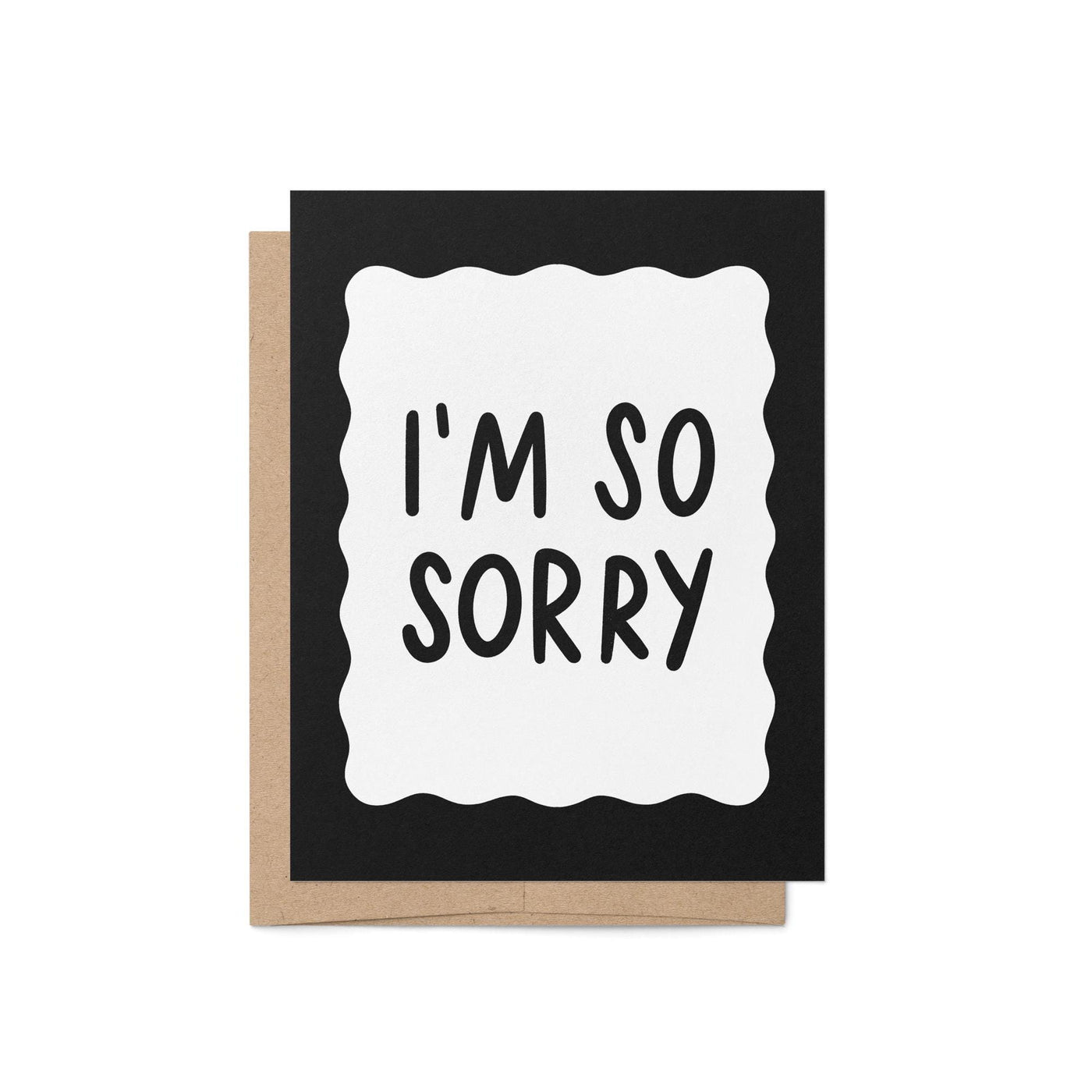 I&#39;m so sorry card, black squiggle border apology card, sympathy card, condolence card