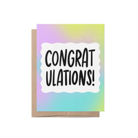 Congratulations card, neon rainbow gradient squiggle border congratulations card, hand drawn hand lettered congratulations card