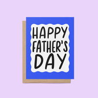 Happy fathers day card, blue squiggle border fathers day card, hand drawn hand lettered Father&#39;s Day card, card for dad