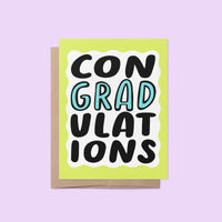 ConGRADulations card, green squiggle border congratulations card for graduation, hand drawn hand lettered graduation congratulations card