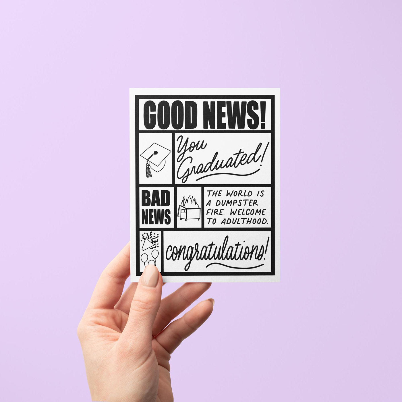 Good news bad news graduation card, graduation congratulations card, witty graduation card, funny congratulations card