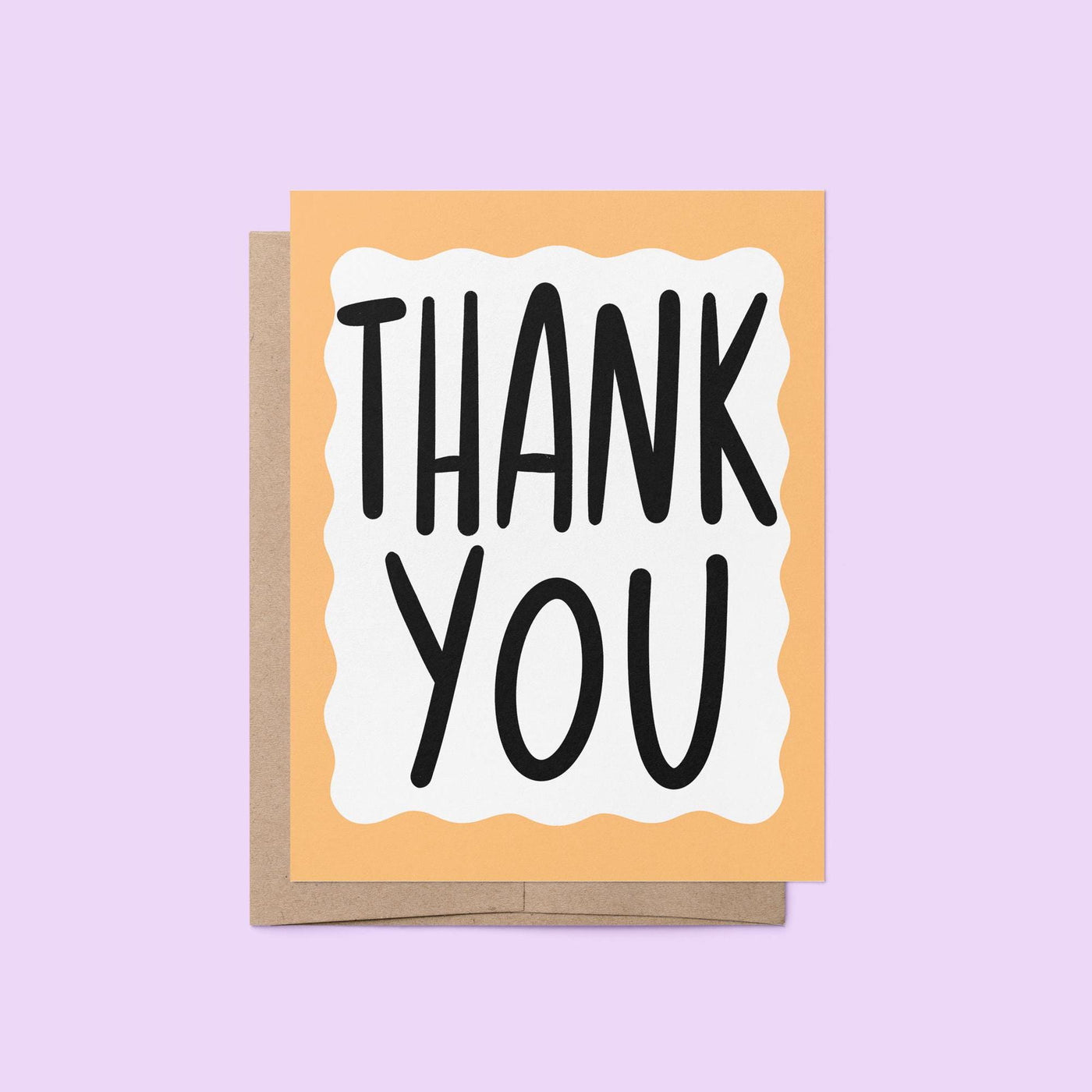 Thank you card, orange squiggle border thank you card, hand drawn hand lettered thank you card