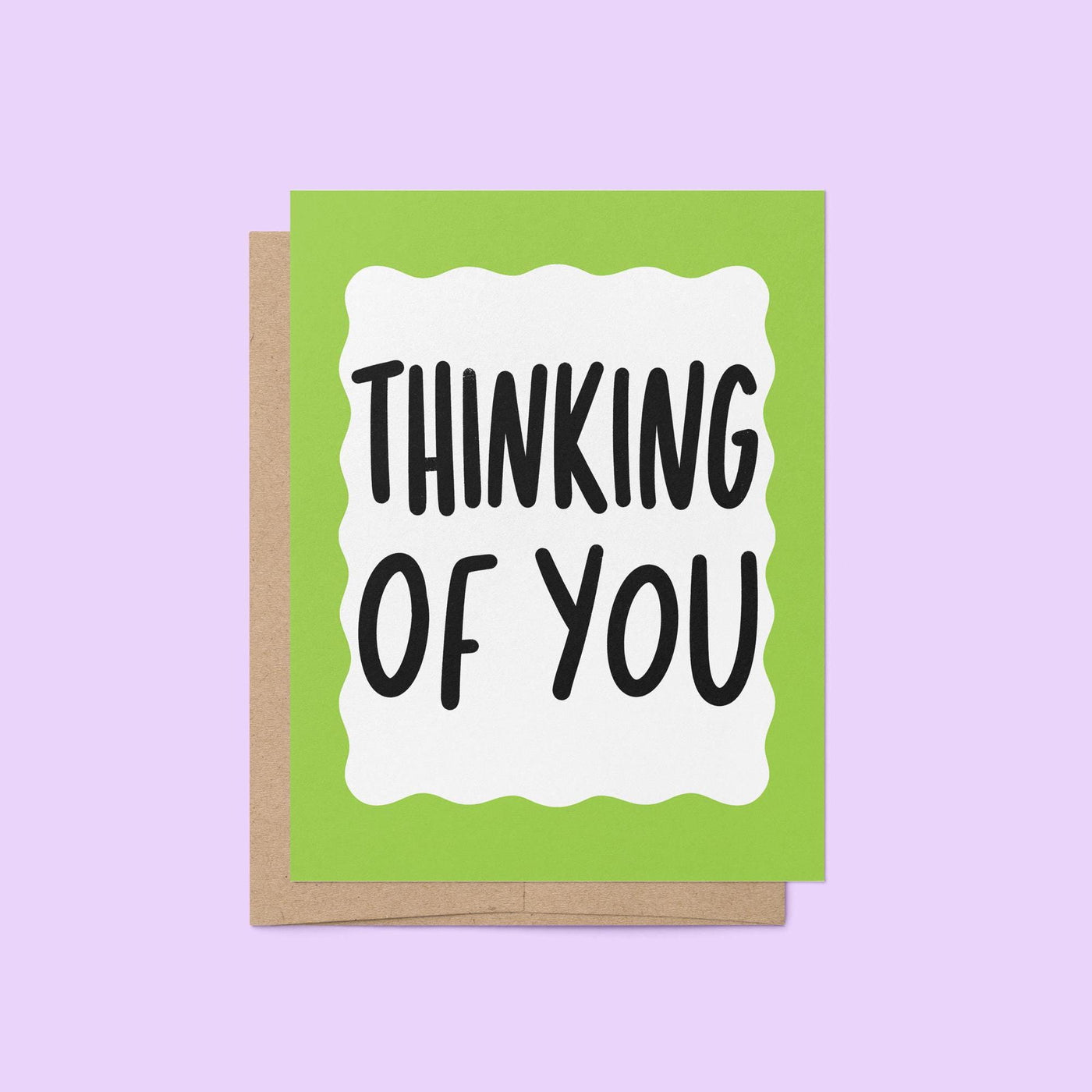 Thinking of you card, green squiggle border thinking of you card, hand drawn hand lettered thinking of you card