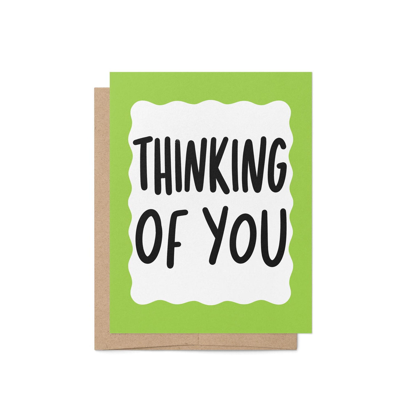 Thinking of you card, green squiggle border thinking of you card, hand drawn hand lettered thinking of you card