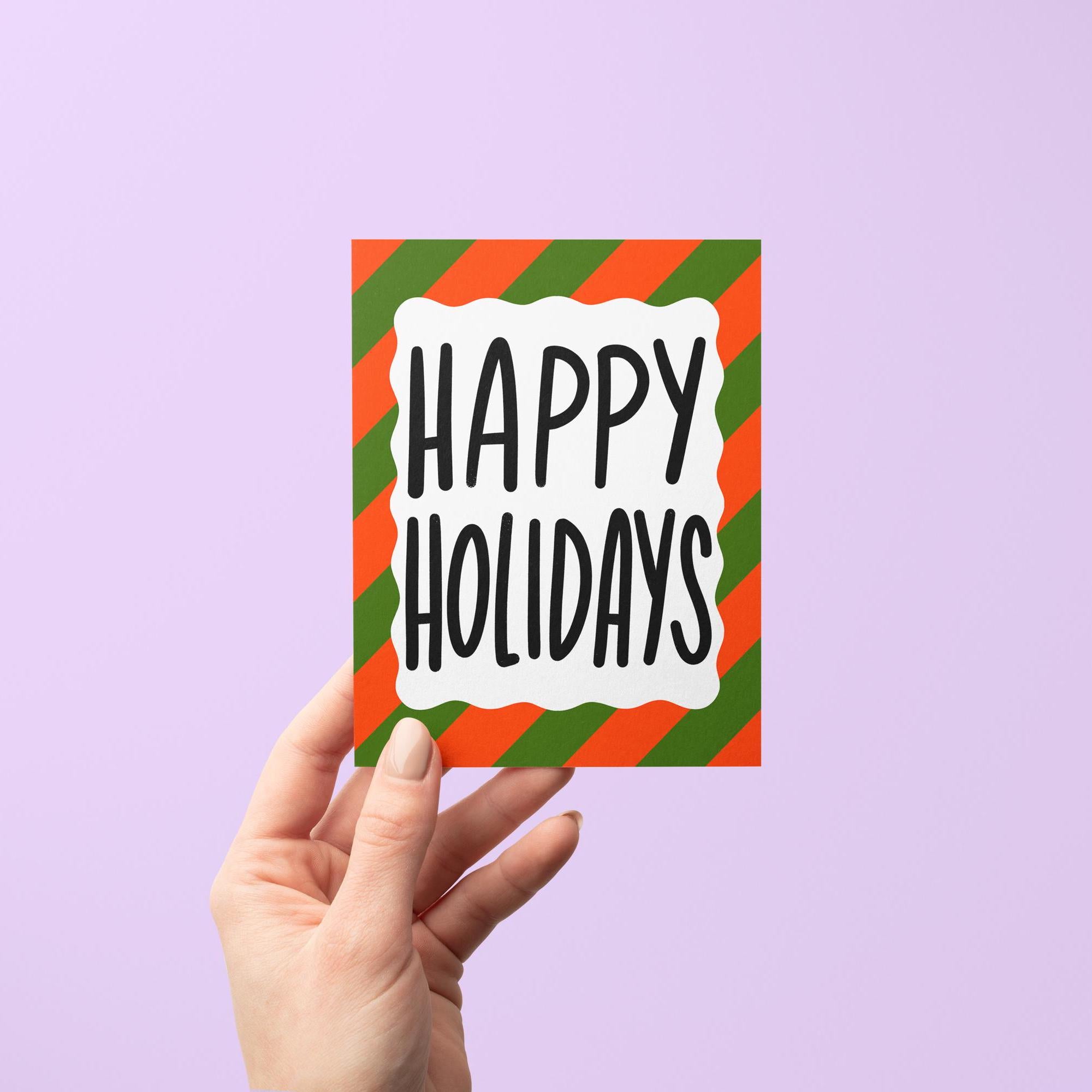 Happy holidays card, happy holidays greeting card, red and green holiday card, Christmas card, Christmas greeting card, festive holiday card