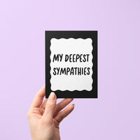 my deepest sympathies card, black squiggle border sympathy card, condolence card