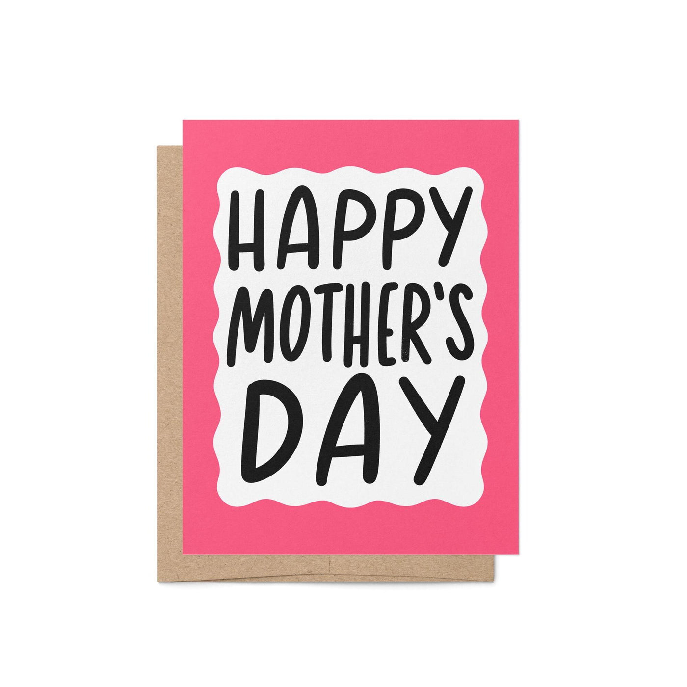 Happy mothers day card, pink squiggle border mothers day card, hand drawn hand lettered Mother&#39;s Day card, card for mom