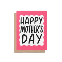 Happy mothers day card, pink squiggle border mothers day card, hand drawn hand lettered Mother&#39;s Day card, card for mom