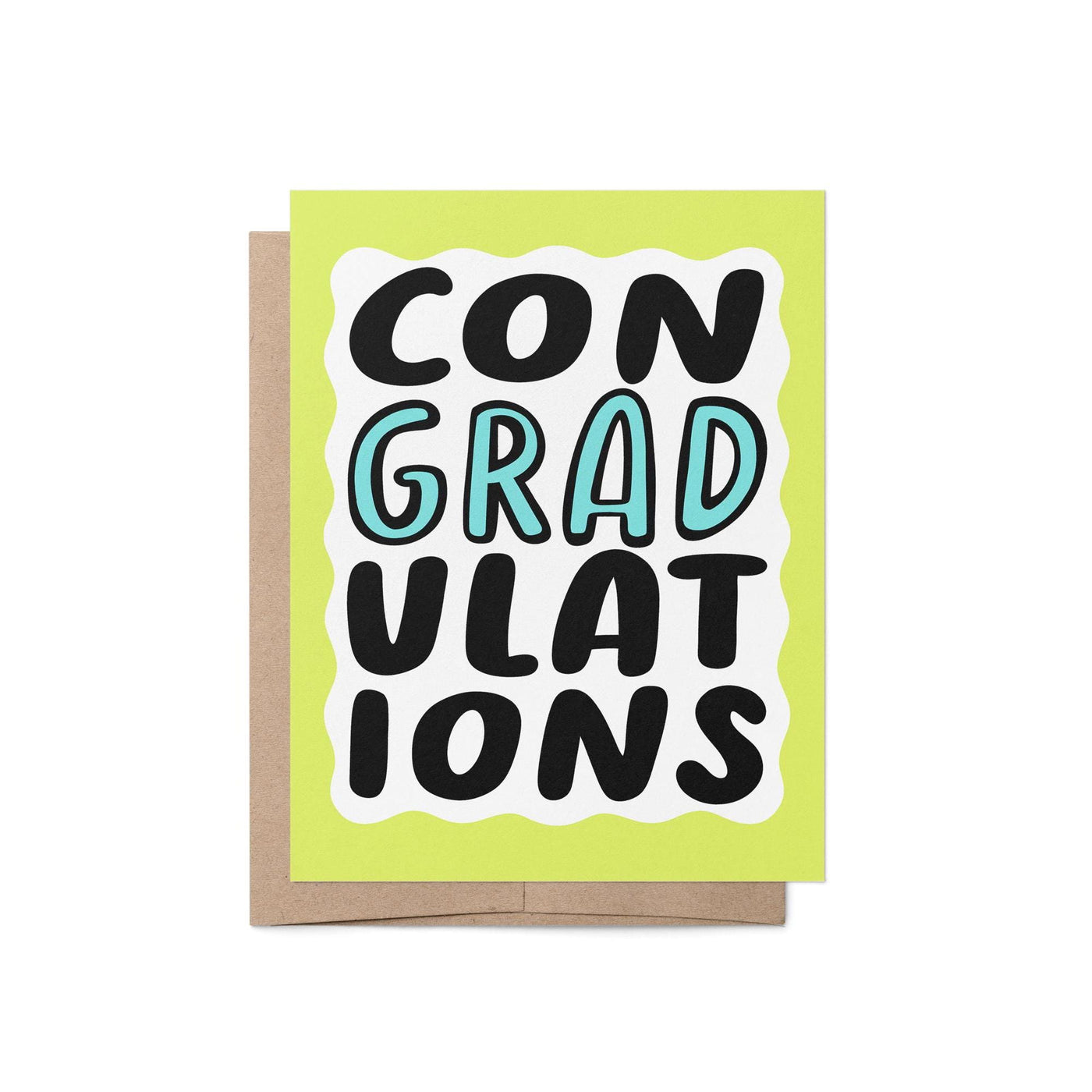 ConGRADulations card, green squiggle border congratulations card for graduation, hand drawn hand lettered graduation congratulations card