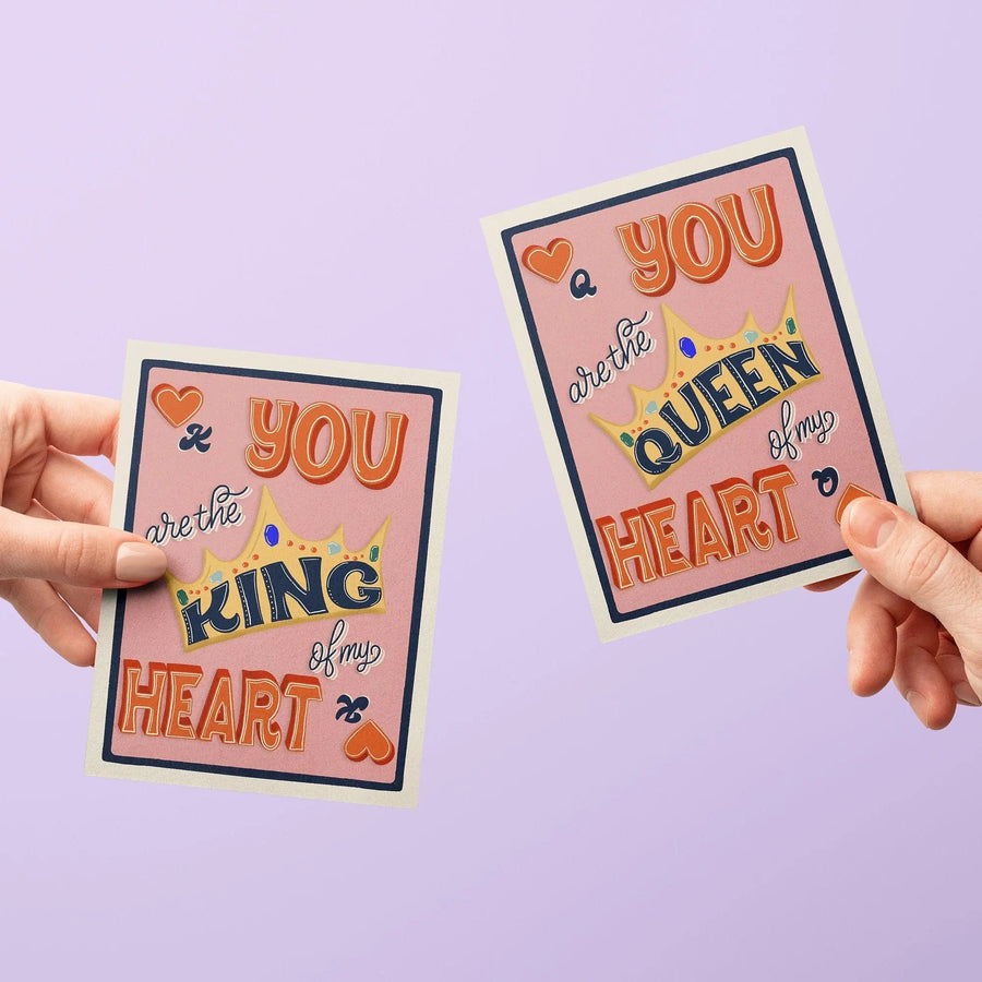 King of My Heart Queen of My Heart greeting card - MangoIllustrated - Greeting Cards