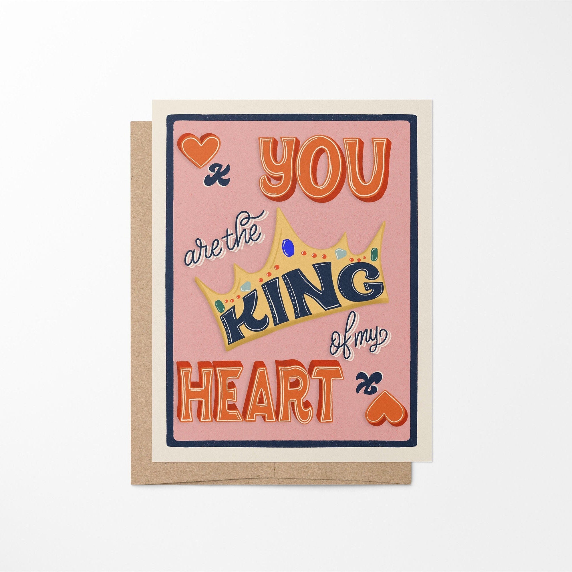 King of My Heart Queen of My Heart greeting card - MangoIllustrated - Greeting Cards