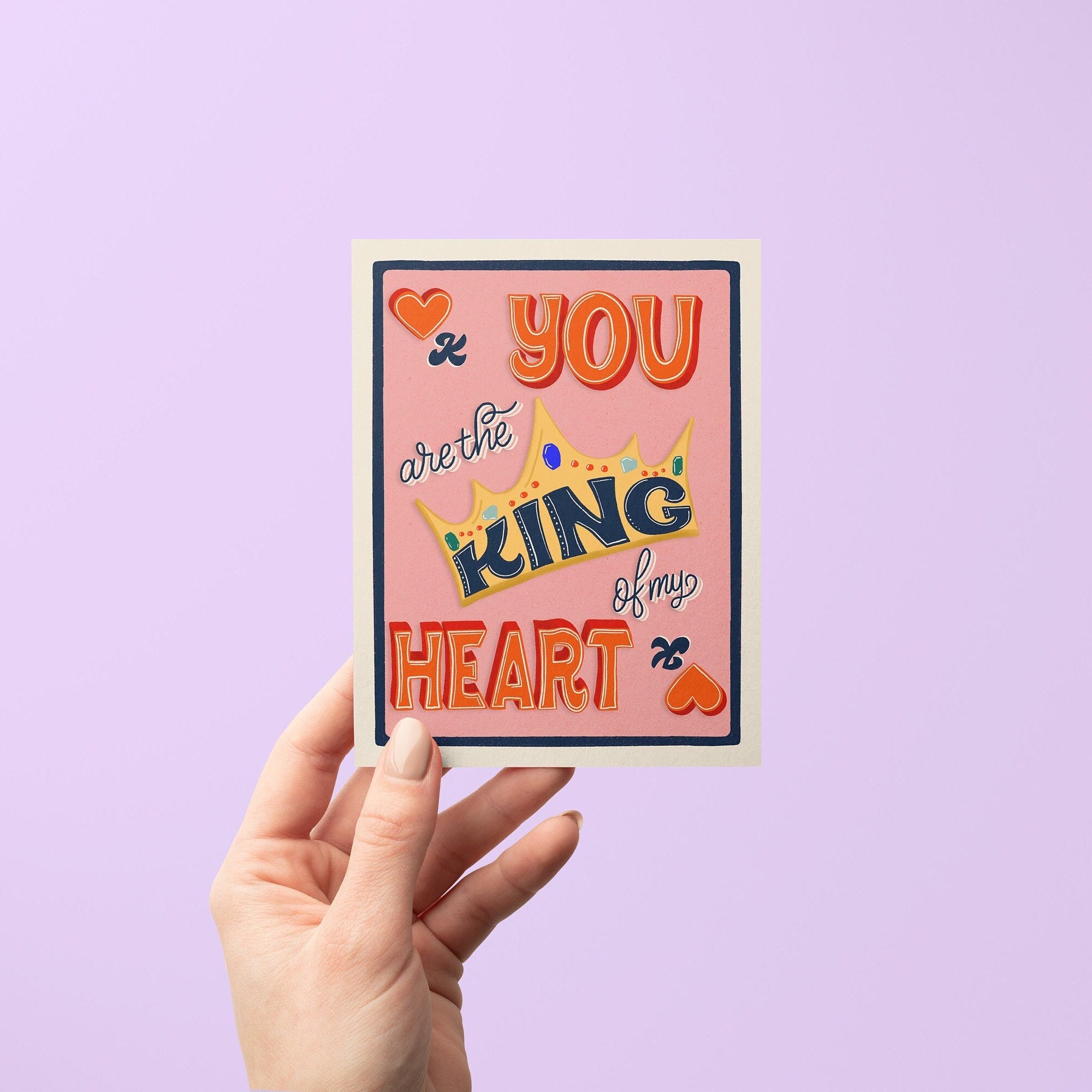King of My Heart Queen of My Heart greeting card - MangoIllustrated - Greeting Cards