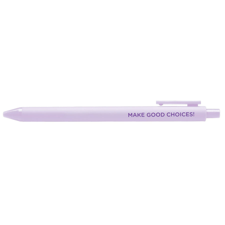 Lavender pen with 'MAKE GOOD CHOICES!' text on a white background