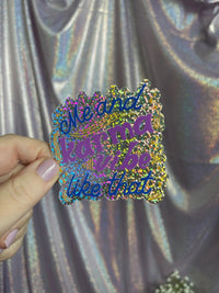 Me and Karma Vibe Like That fuchsia holographic glitter sticker - MangoIllustrated - Sticker