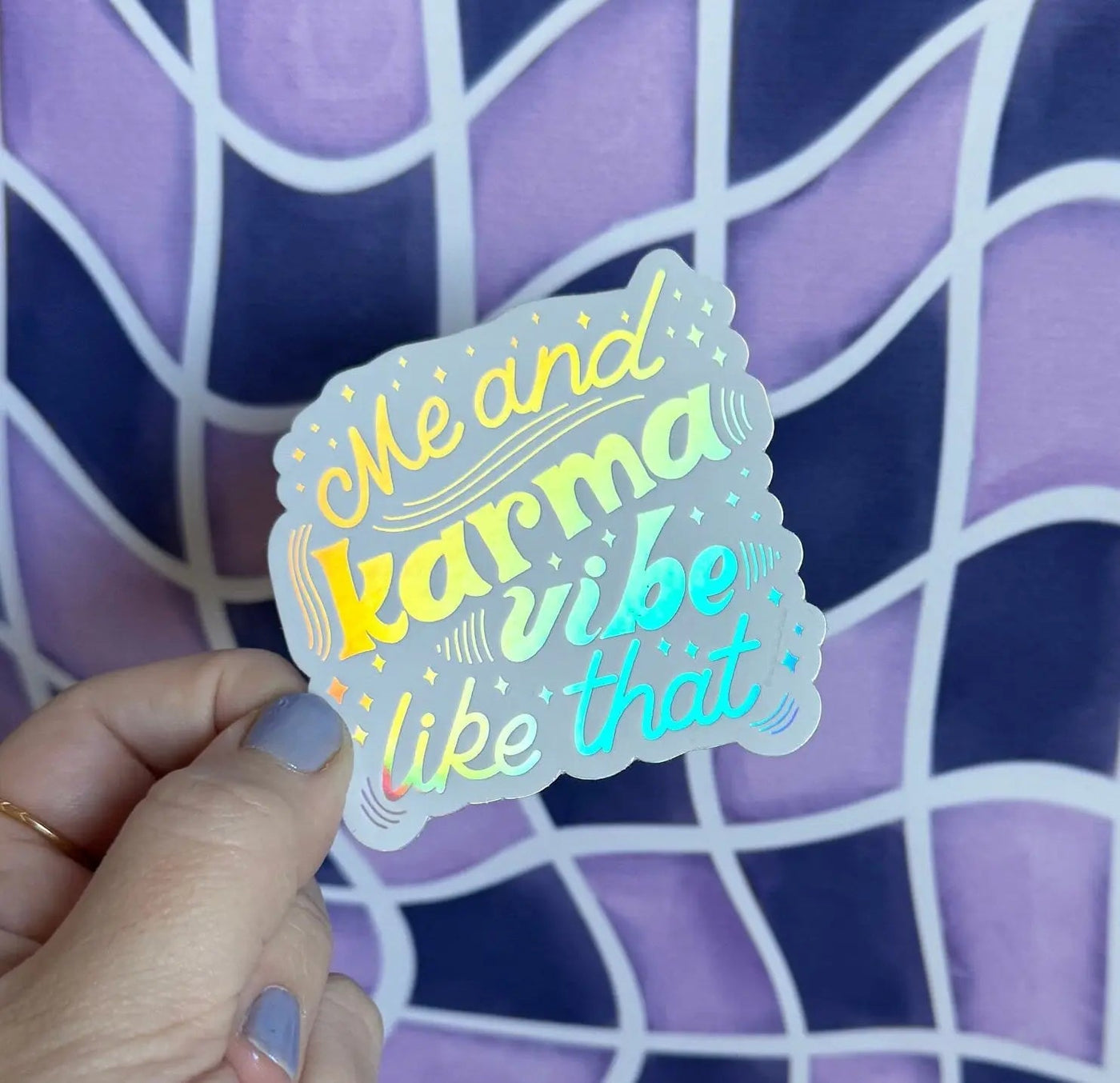 Me and Karma Vibe Like That white holographic sticker - MangoIllustrated - Sticker