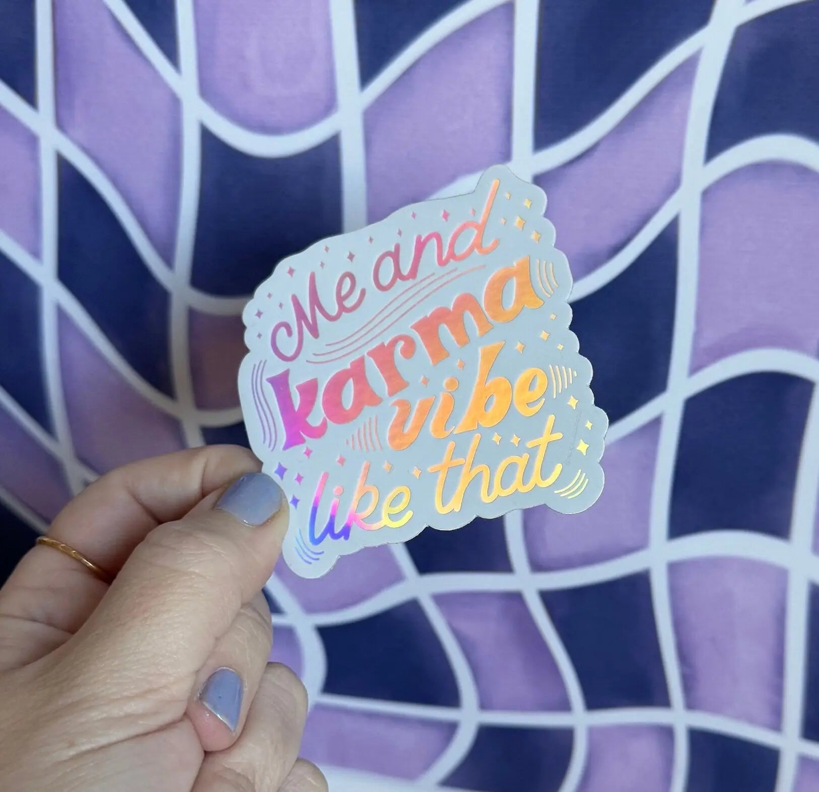 Me and Karma Vibe Like That white holographic sticker - MangoIllustrated - Sticker