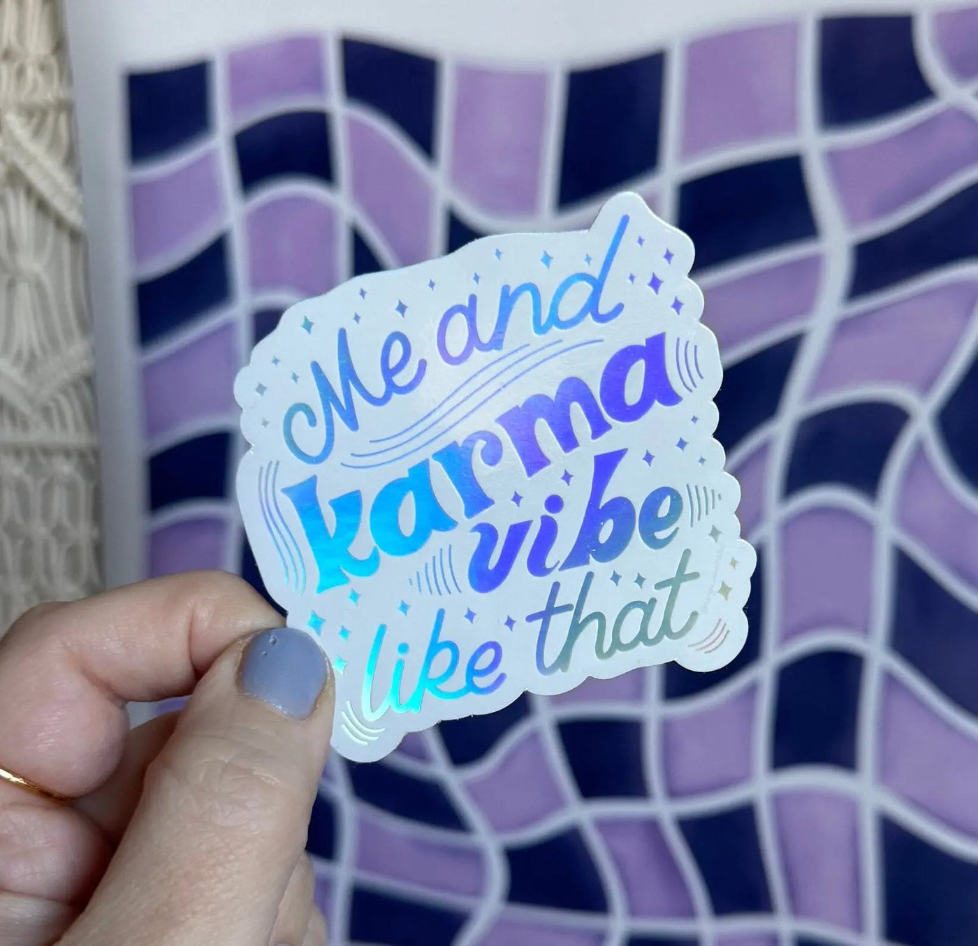 Me and Karma Vibe Like That white holographic sticker - MangoIllustrated - Sticker