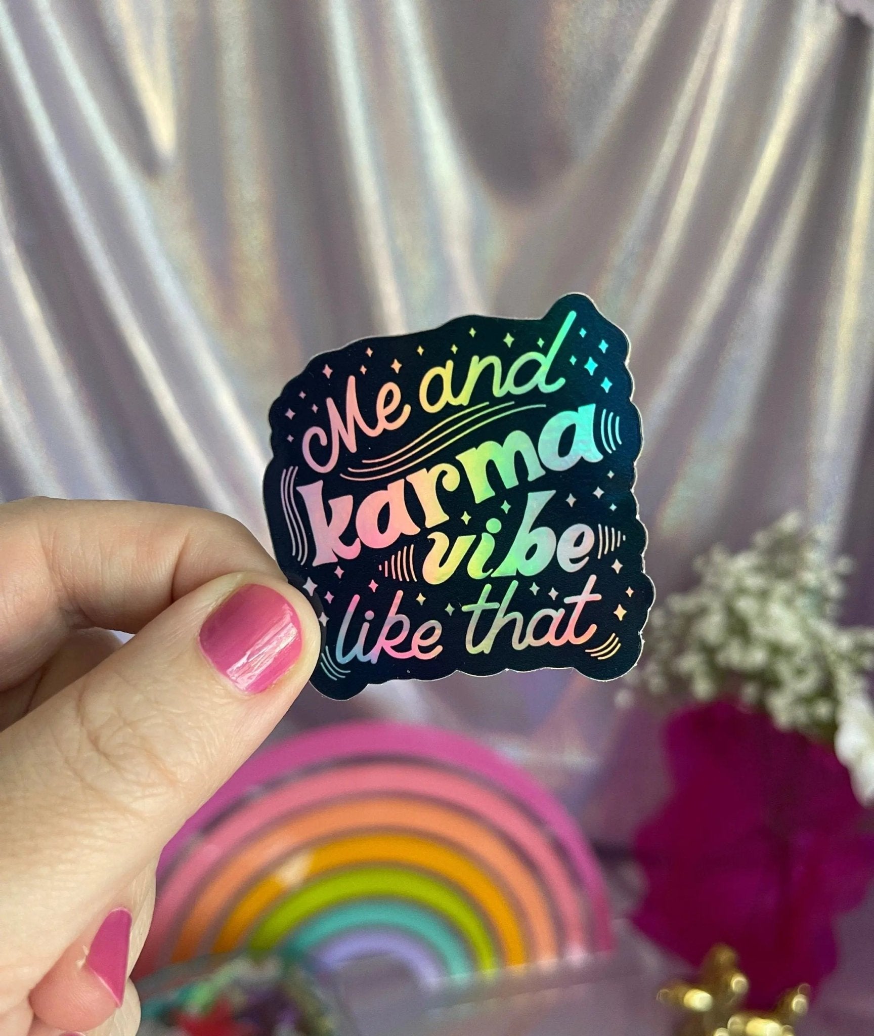 MINI Me and Karma Vibe Like That holographic sticker - MangoIllustrated - Sticker