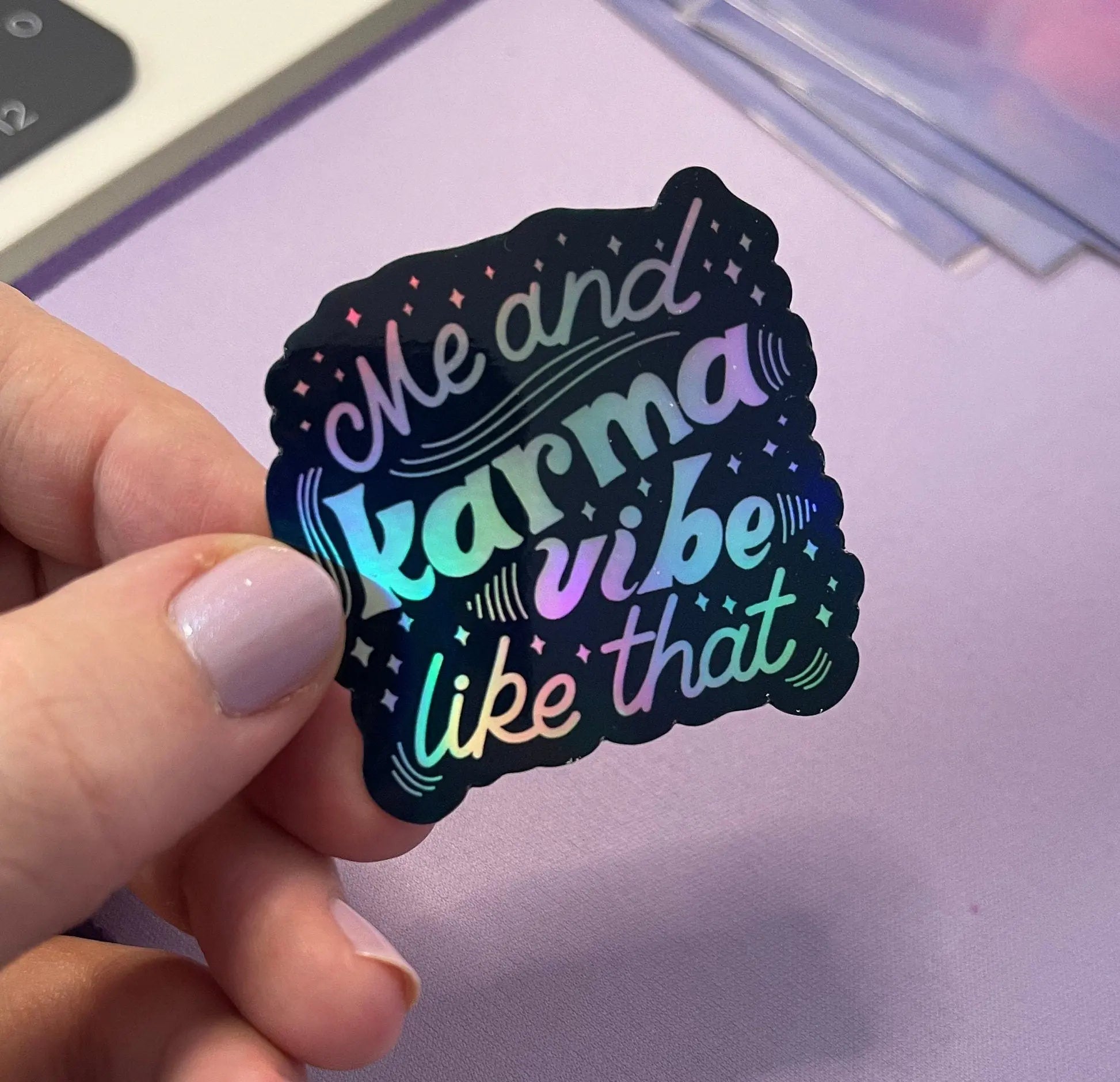 MINI Me and Karma Vibe Like That holographic sticker - MangoIllustrated - Sticker