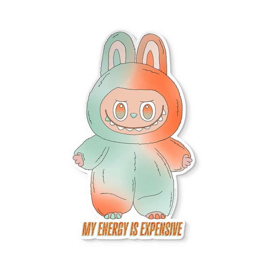 Cartoon character in a green and orange outfit with 'My Energy is Expensive' text on a white background