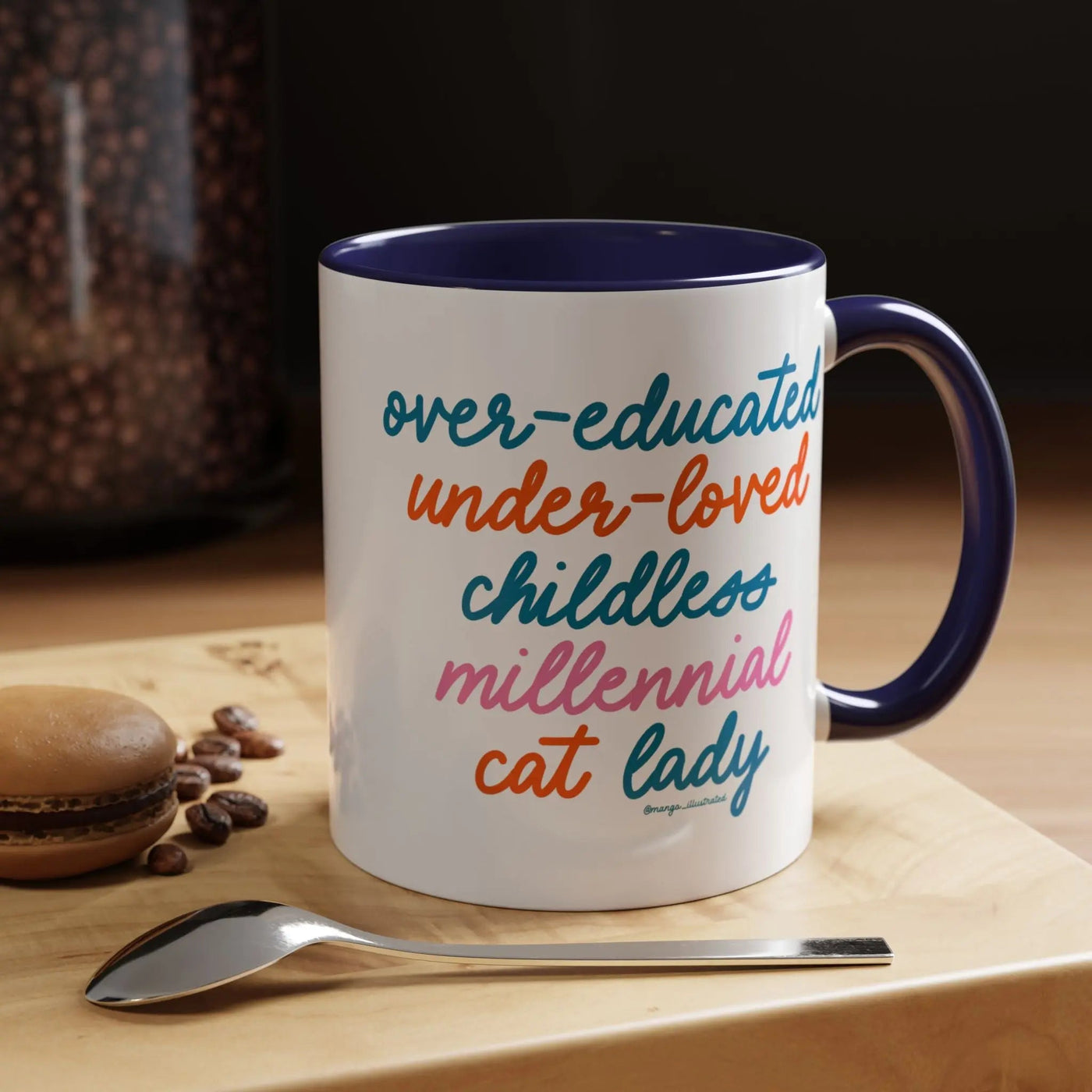 Over - educated under - loved childless millennial Cat Lady Mug - MangoIllustrated - Mug