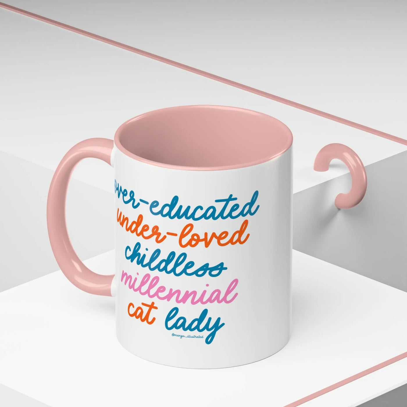 Over - educated under - loved childless millennial Cat Lady Mug - MangoIllustrated - Mug