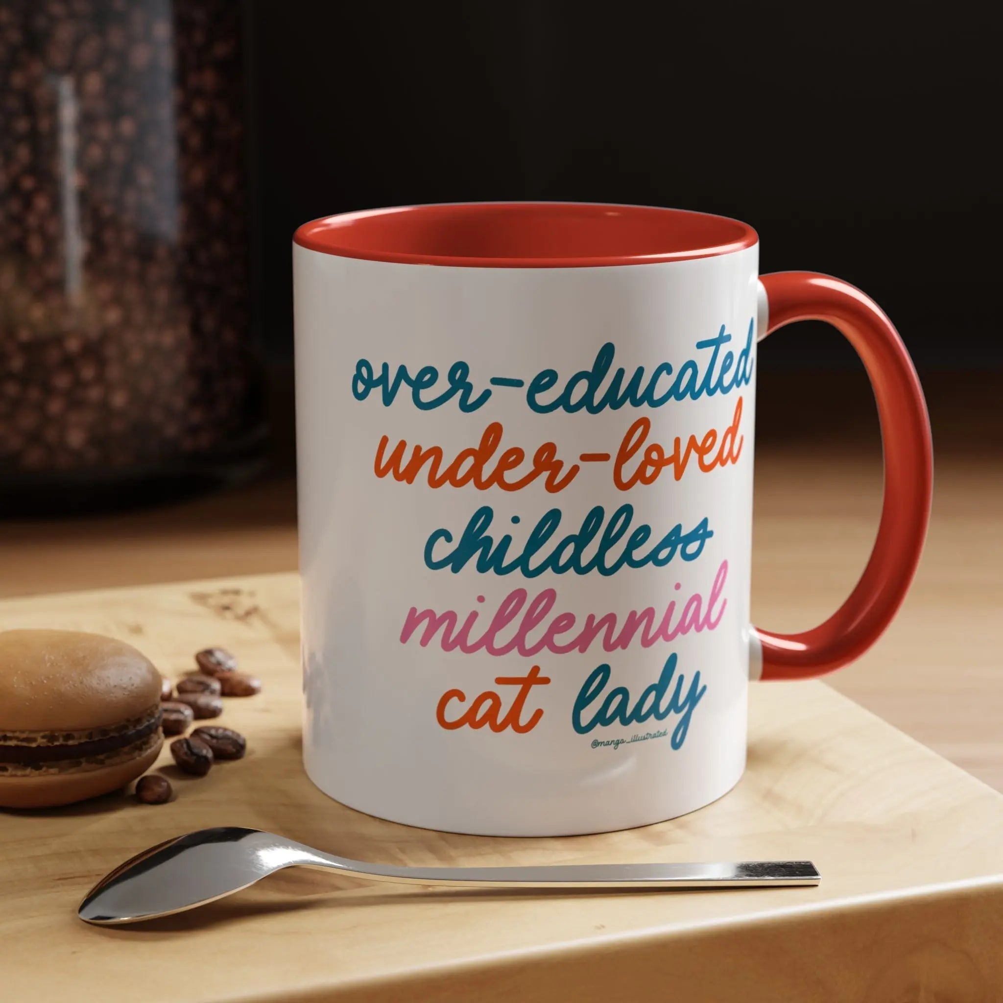 Over - educated under - loved childless millennial Cat Lady Mug - MangoIllustrated - Mug