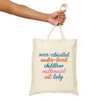 Over - educated under - loved childless millennial Cat Lady Tote Bag - MangoIllustrated - Bags