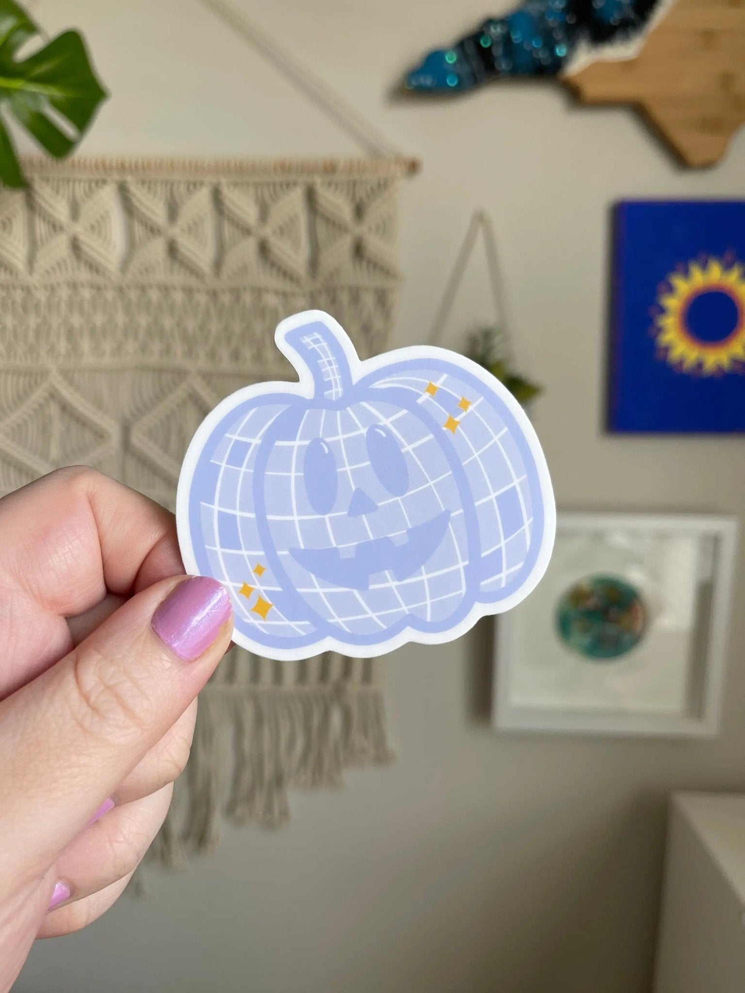 Periwinkle blue disco ball pumpkin sticker - MangoIllustrated - Sticker