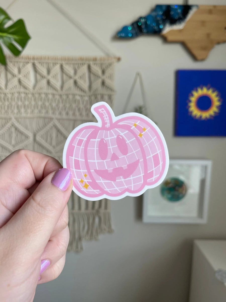 Pink disco ball pumpkin sticker - MangoIllustrated - Sticker