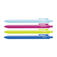 Set of four colorful pop culture pens labeled “SABRINA” in light blue, “CHAPPELL” in hot pink, “CHARLI” in neon yellow, and “BILLIE” in electric blue.