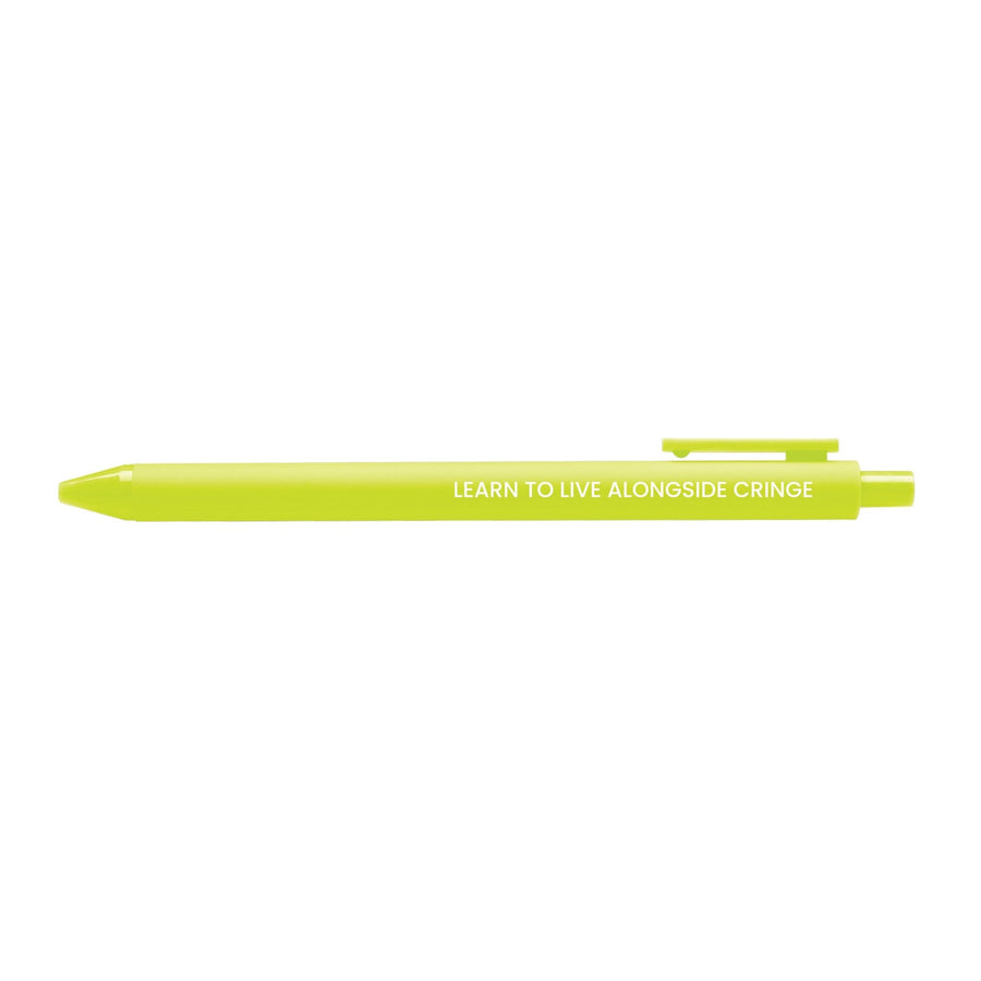 Citron pen with the inspirational quote “Learn to live alongside cringe” printed in white, inspired by Taylor's NYU speech.