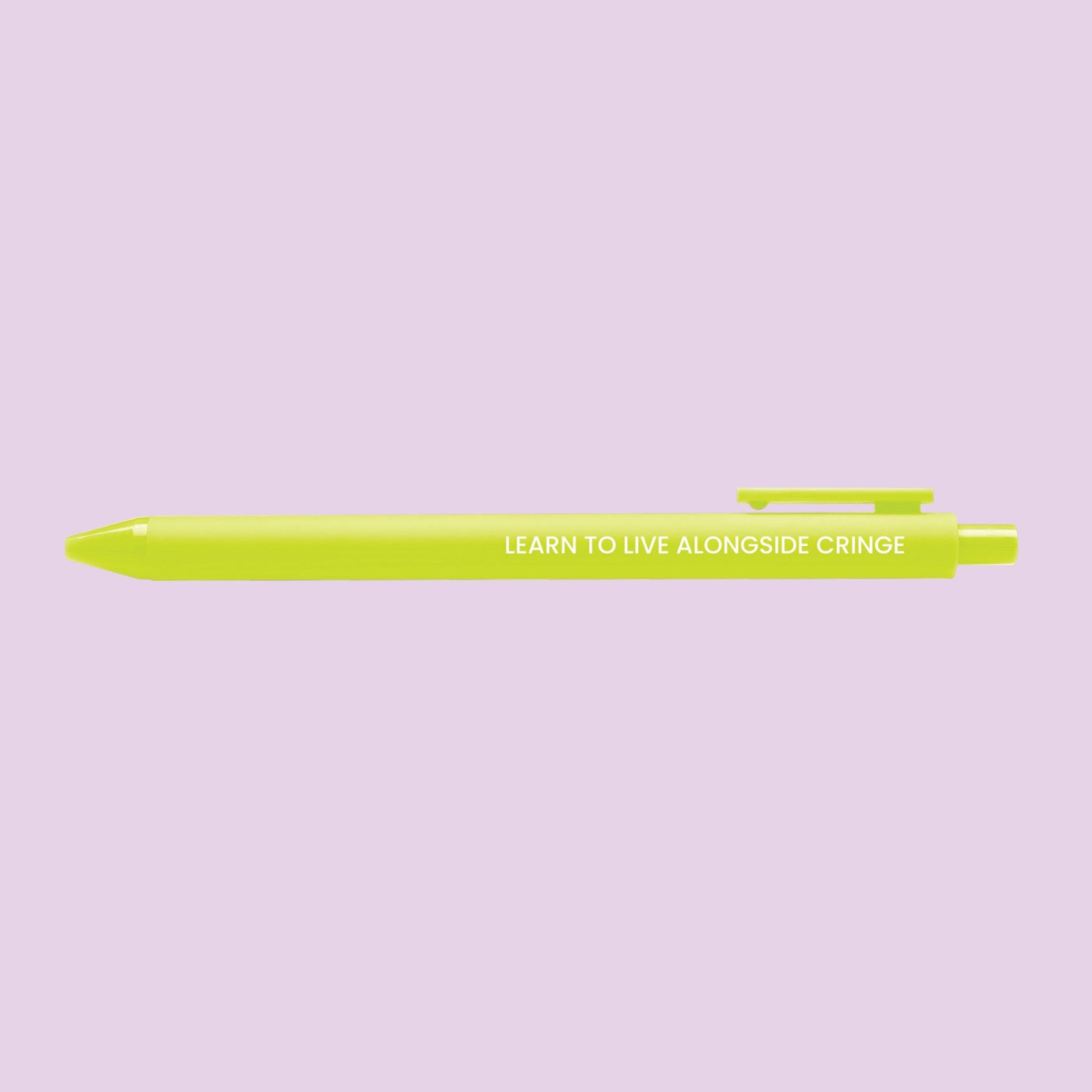Citron pen with the inspirational quote “Learn to live alongside cringe” printed in white, inspired by Taylor's NYU speech.