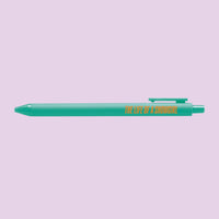 Teal pen with orange text reading "The Life of a Showgirl," pop star inspired stationery for Swifties and music lovers.