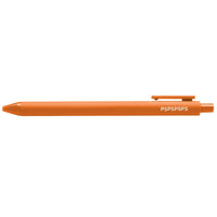 Orange pen with white "PSPSPSPS" text on a white background