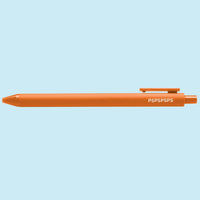 Orange pen with white "PSPSPSPS" text on a light blue background
