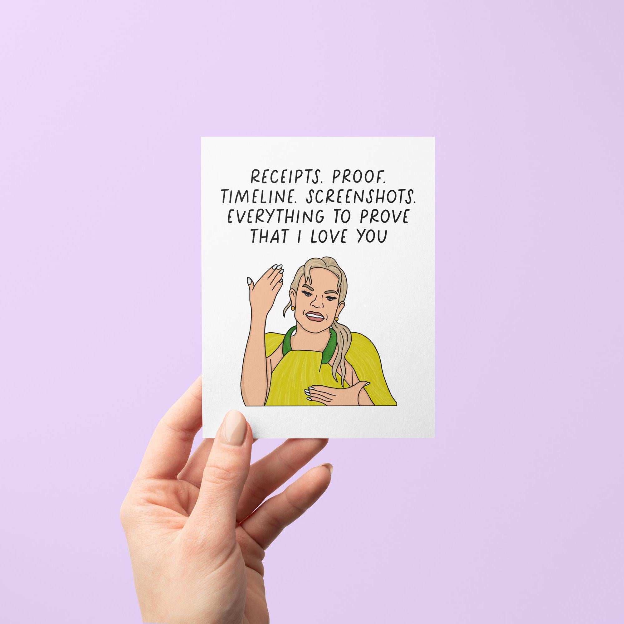 Receipts proof timeline screenshots card - MangoIllustrated - Greeting Cards