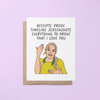 Receipts proof timeline screenshots card - MangoIllustrated - Greeting Cards