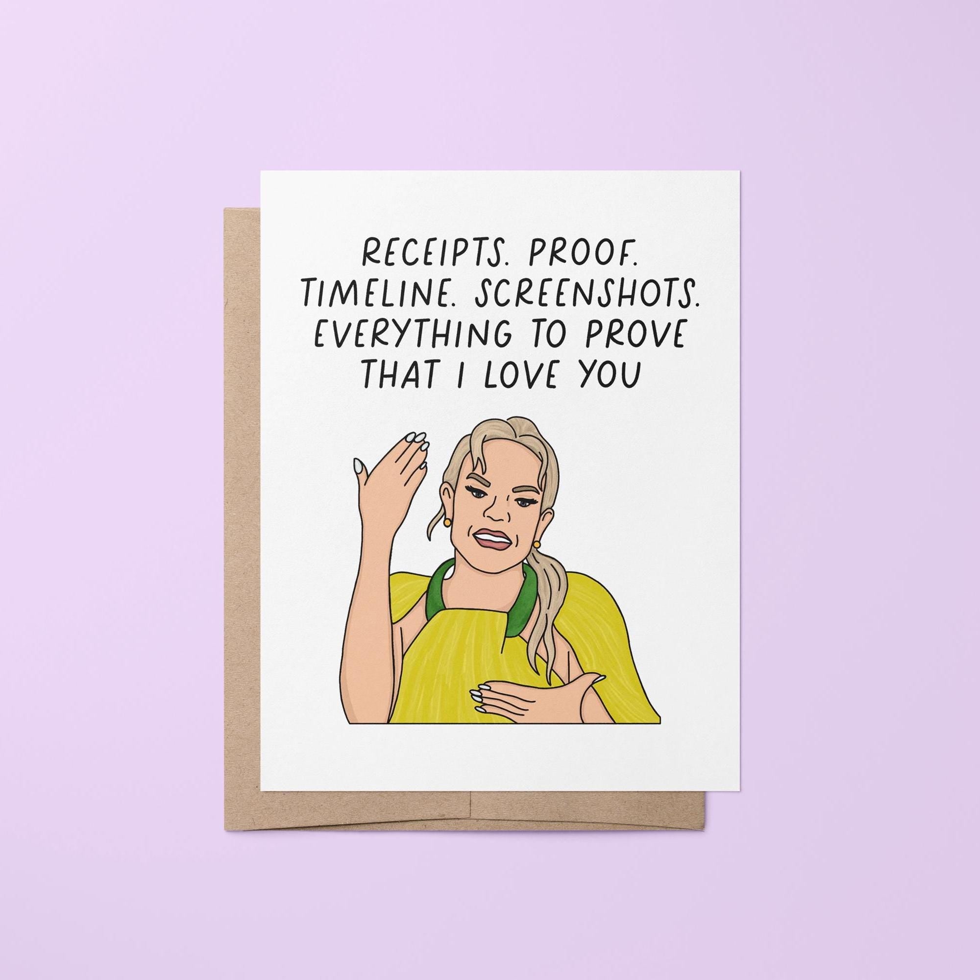 Receipts proof timeline screenshots card - MangoIllustrated - Greeting Cards