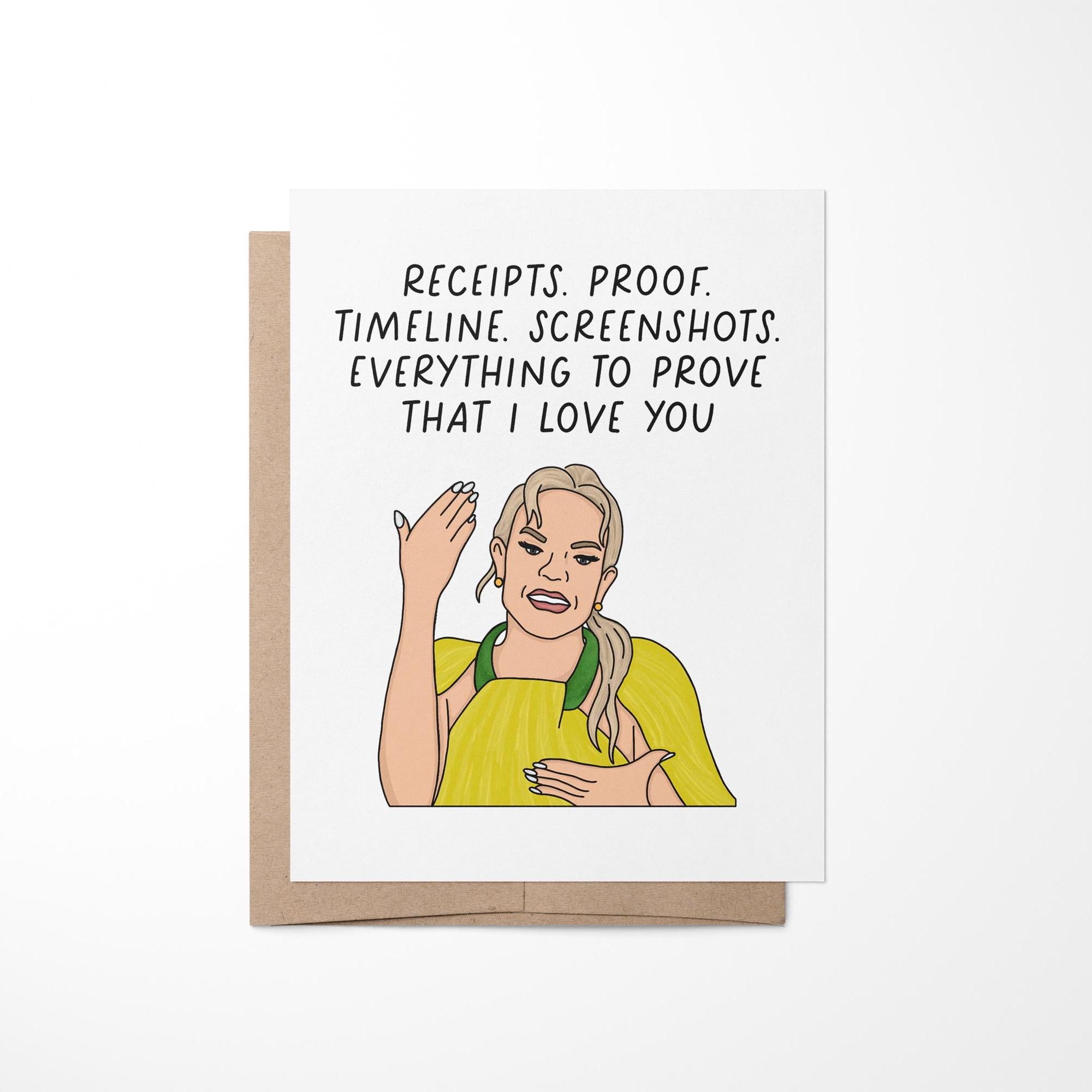 Receipts proof timeline screenshots card - MangoIllustrated - Greeting Cards