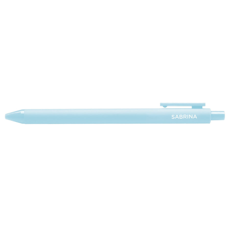 Light blue pen with 'Sabrina' text on a white background