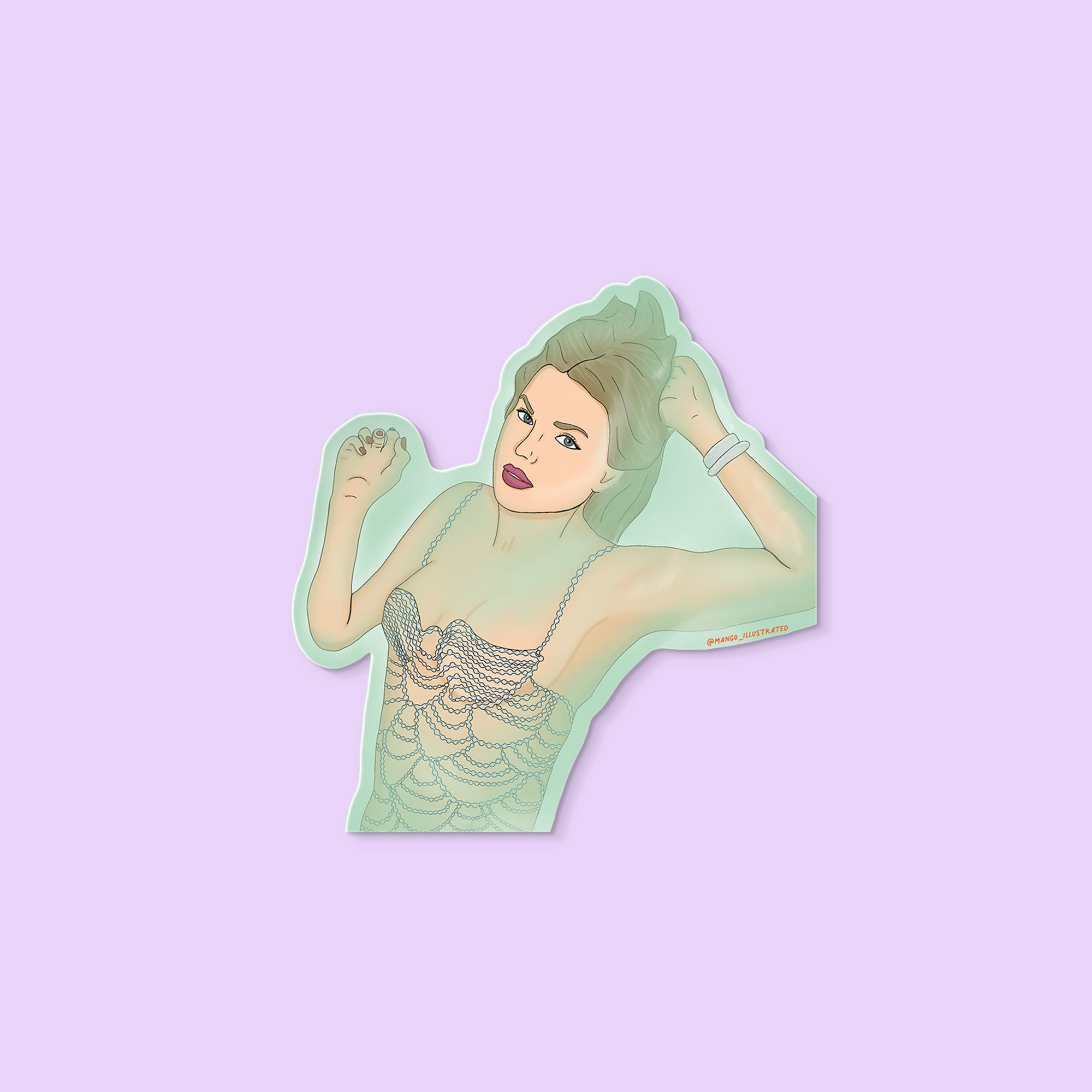 Vinyl sticker featuring an illustrated showgirl in a sparkling dress, inspired by showgirl era.