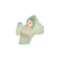 Vinyl sticker featuring an illustrated showgirl in a sparkling dress, inspired by showgirl era.