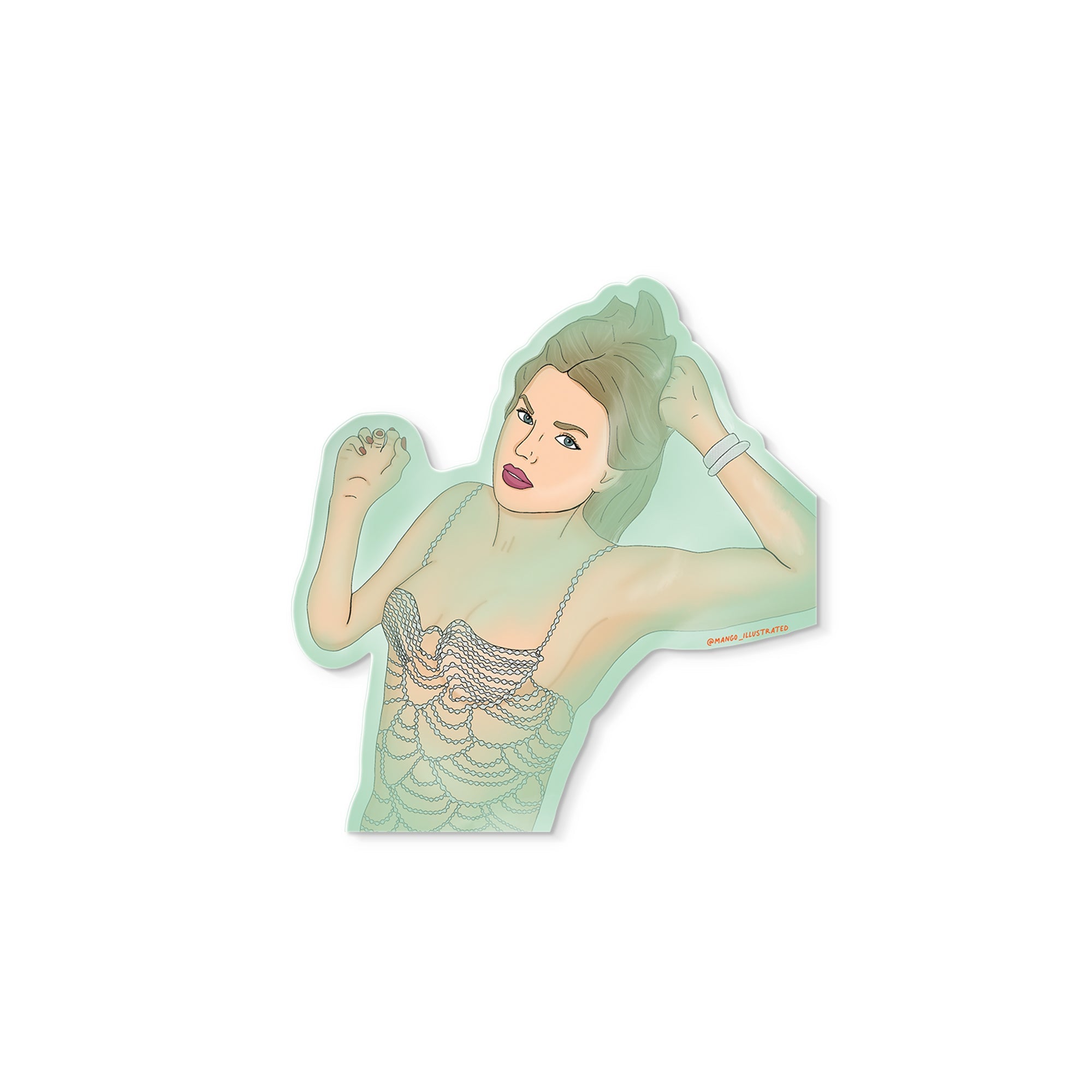 Vinyl sticker featuring an illustrated showgirl in a sparkling dress, inspired by showgirl era.