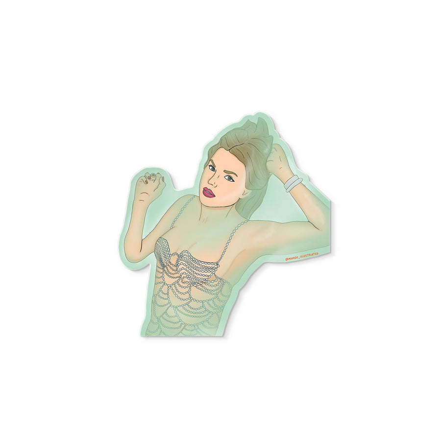 Vinyl sticker featuring an illustrated showgirl in a sparkling dress, inspired by showgirl era.