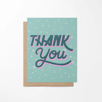 Thank You card - teal and pink - MangoIllustrated - Greeting Cards