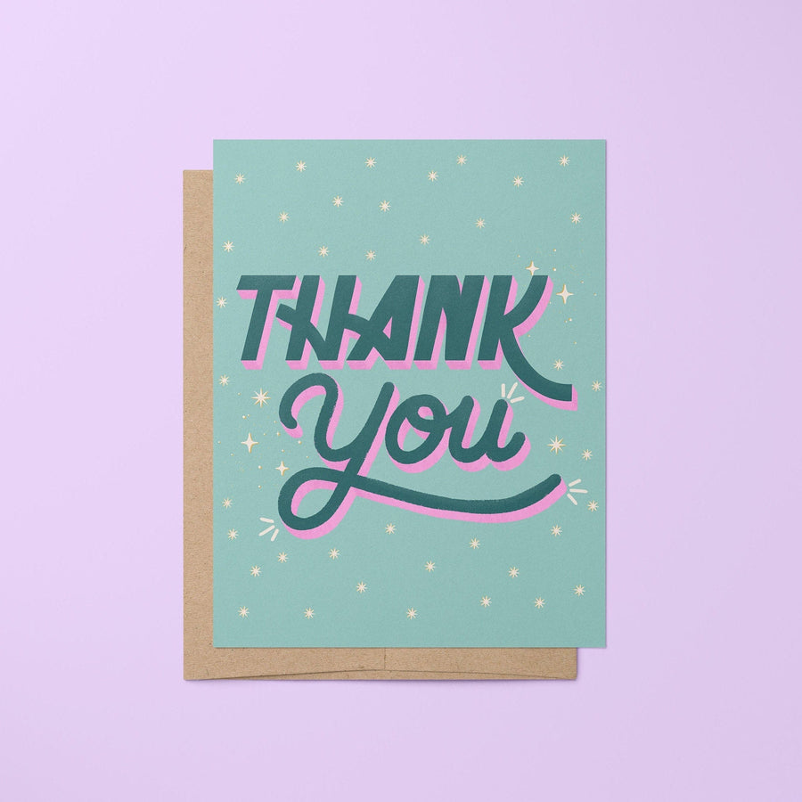 Thank You card - teal and pink - MangoIllustrated - Greeting Cards