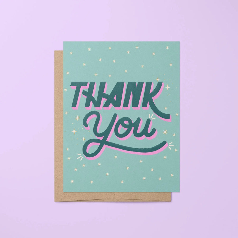 Thank You card - teal and pink - MangoIllustrated - Greeting Cards